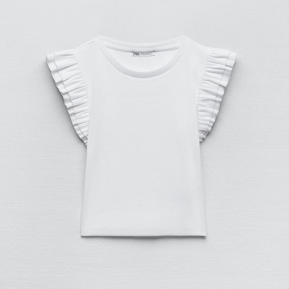 Zara Ruffled Sleeve Top in White